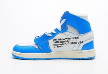 高帮, 北卡蓝, 乔丹1代系列篮球鞋, OFF-WHITE x, AJ联名款, Aj1, Air Jordan 1, Air Jordan - Jordan 1 Retro乔丹一代OFF-WHITE x联名款高帮篮球鞋