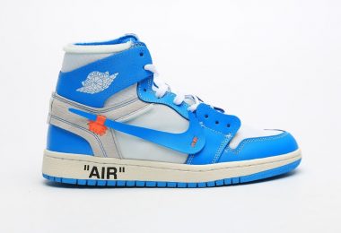 高帮, 北卡蓝, 乔丹1代系列篮球鞋, OFF-WHITE x, AJ联名款, Aj1, Air Jordan 1, Air Jordan - Jordan 1 Retro乔丹一代OFF-WHITE x联名款高帮篮球鞋