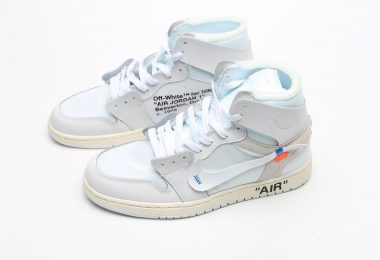 高帮, 北卡蓝, 乔丹1代系列篮球鞋, OFF-WHITE x, AJ联名款, Aj1, Air Jordan 1, Air Jordan - Jordan 1 Retro乔丹一代OFF-WHITE x联名款高帮篮球鞋