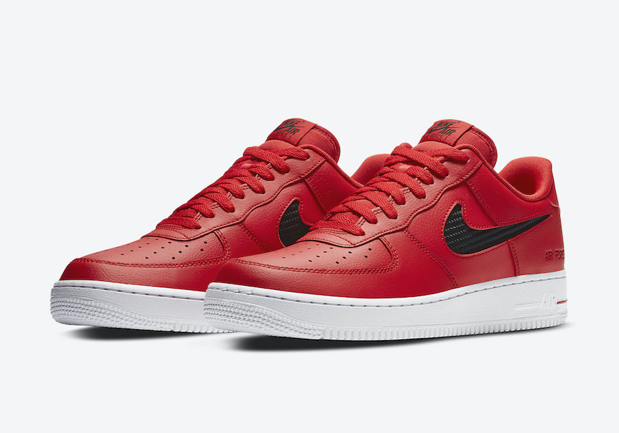 NIKE AIR FORCE 1红色与镂空SWOOSHES