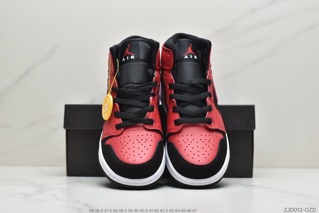 小禁穿, Jordan, Aj1, Air Jordan 1 Mid, Air Jordan 1, Air Jordan - 乔丹一代AJ1中帮 Air Jordan 1 Mid 黑红小禁穿ID:ZJD012-OZJ