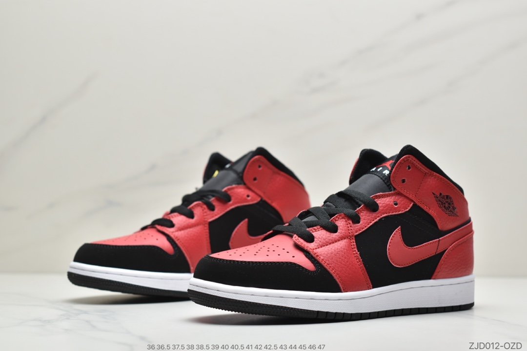 小禁穿, Jordan, Aj1, Air Jordan 1 Mid, Air Jordan 1, Air Jordan - 乔丹一代AJ1中帮 Air Jordan 1 Mid 黑红小禁穿ID:ZJD012-OZJ