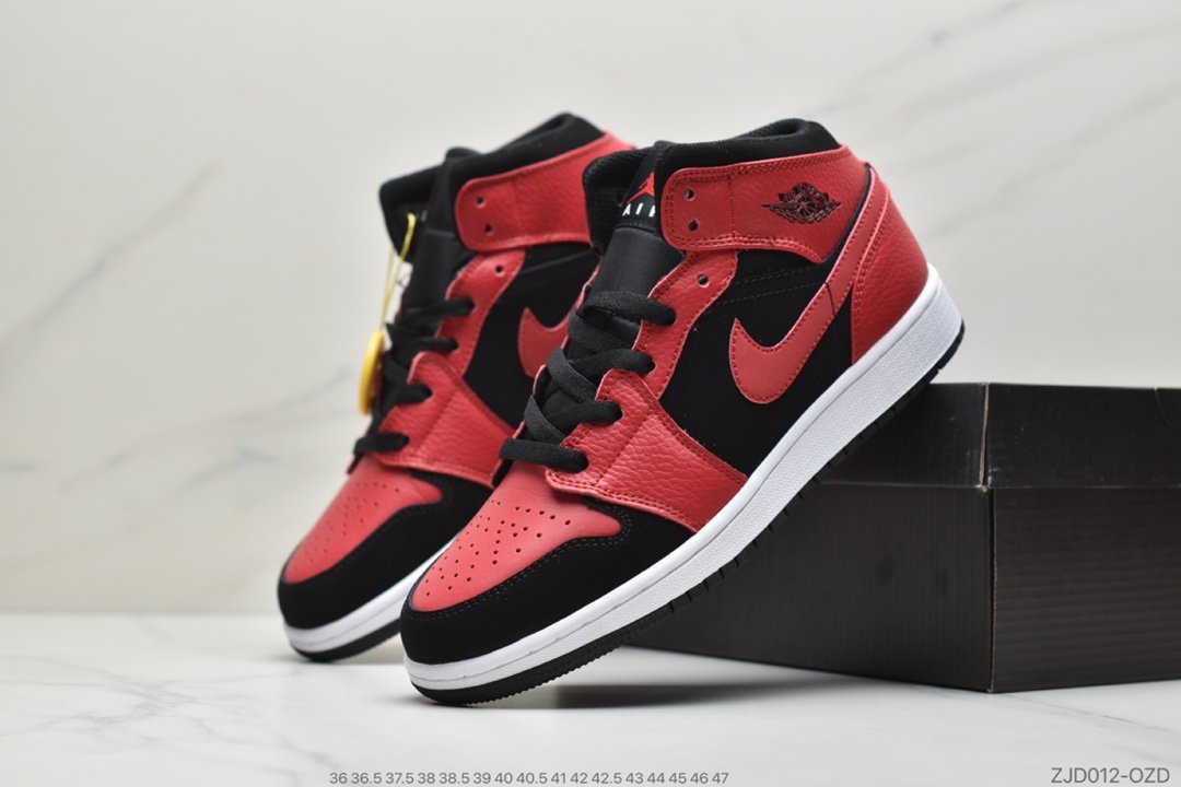 小禁穿, Jordan, Aj1, Air Jordan 1 Mid, Air Jordan 1, Air Jordan - 乔丹一代AJ1中帮 Air Jordan 1 Mid 黑红小禁穿ID:ZJD012-OZJ