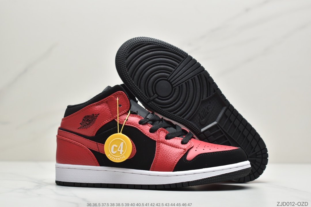 小禁穿, Jordan, Aj1, Air Jordan 1 Mid, Air Jordan 1, Air Jordan - 乔丹一代AJ1中帮 Air Jordan 1 Mid 黑红小禁穿ID:ZJD012-OZJ