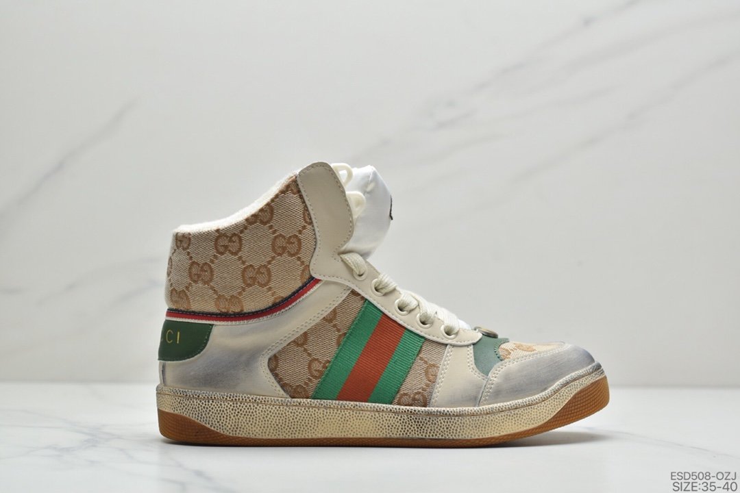 Gucci Distressed leather sneaker经典原型复古百搭做旧老爹板鞋