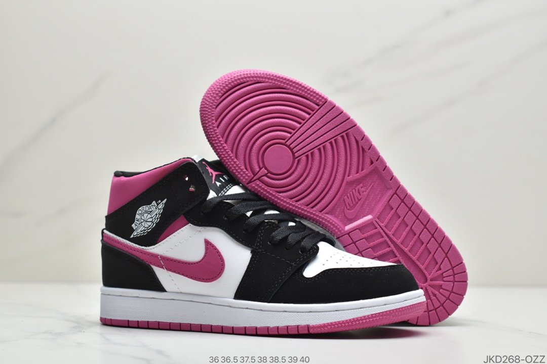 Swoosh, Jordan, Air Jordan 1 Mid, Air Jordan 1, Air Jordan - Air Jordan 1 Mid WMNS 新黑粉整双鞋采用黑色打造鞋身框架，白色填充鞋面