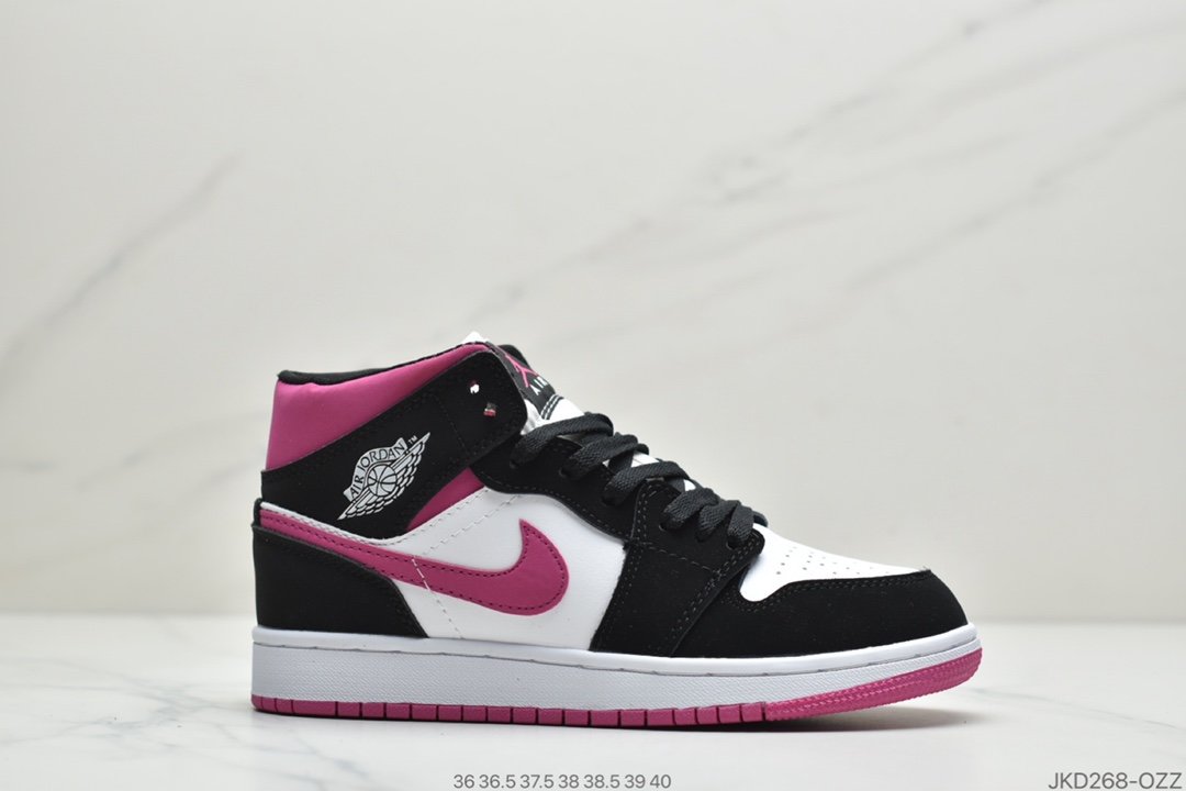 Swoosh, Jordan, Air Jordan 1 Mid, Air Jordan 1, Air Jordan - Air Jordan 1 Mid WMNS 新黑粉整双鞋采用黑色打造鞋身框架，白色填充鞋面