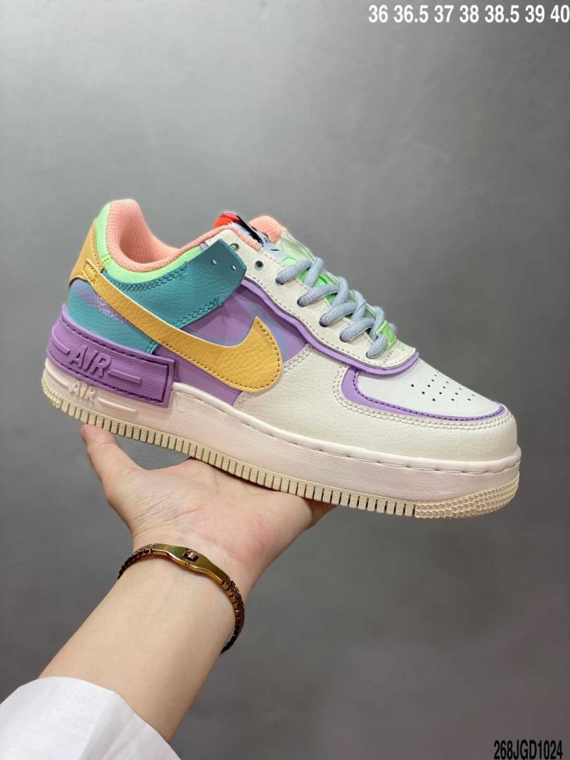 空军一号, 板鞋, 拼接马卡龙, Nike Air Force 1, Nike Air, EVA, Air Force 1 Shadow, Air Force 1 - 性价比版本·耐克Nike Air Force 1 Shadow 空军一号轻量增高低帮百搭板鞋 "拼接马卡龙"