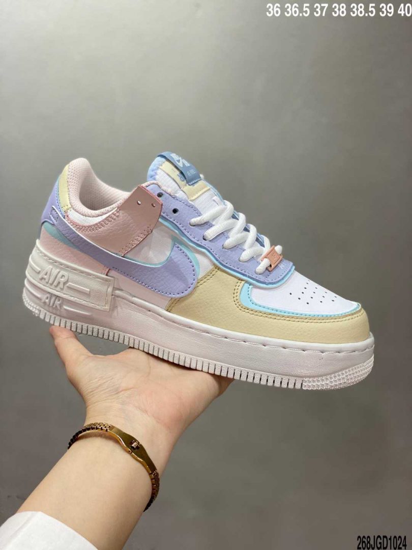 空军一号, 板鞋, 拼接马卡龙, Nike Air Force 1, Nike Air, EVA, Air Force 1 Shadow, Air Force 1 - 性价比版本·耐克Nike Air Force 1 Shadow 空军一号轻量增高低帮百搭板鞋 "拼接马卡龙"