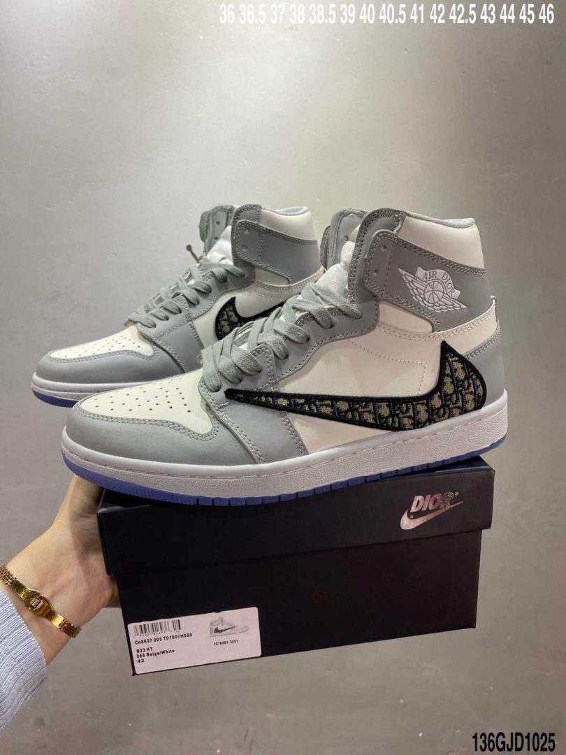 迪奥联名, 联名, 篮球鞋, Jordan, Dior x Air Jordan 1, Dior, Air Jordan 1, Air Jordan - 纯原版本 Dior x Air Jordan 1 High OG AJ1乔1迪奥联名CN8607-002 男子文化篮球鞋