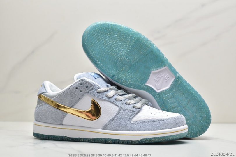 板鞋, Swoosh, SB Dunk Low, Nike SB Dunk Low, Nike SB Dunk, Nike SB, Dunk Low, Dunk - Sean Cliver x Nike SB Dunk Low Pro"White/Psychic Blue-Metallic Gold"扣篮系列低休帮闲运动板滑板鞋“雾霾蓝金白钩水晶底”