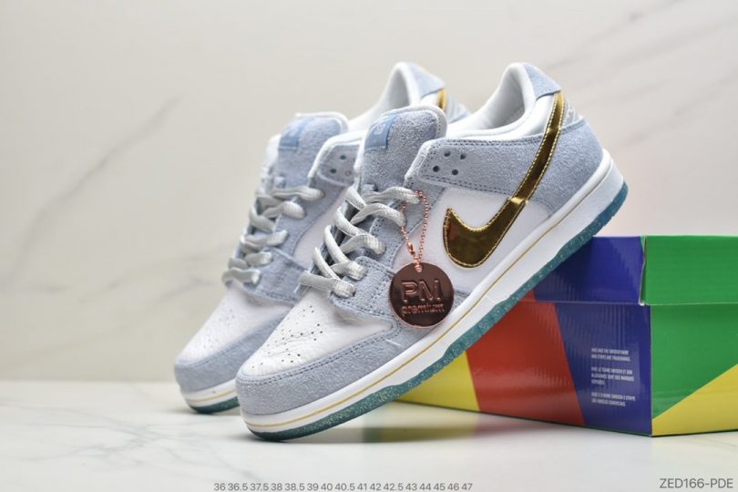 板鞋, Swoosh, SB Dunk Low, Nike SB Dunk Low, Nike SB Dunk, Nike SB, Dunk Low, Dunk - Sean Cliver x Nike SB Dunk Low Pro"White/Psychic Blue-Metallic Gold"扣篮系列低休帮闲运动板滑板鞋“雾霾蓝金白钩水晶底”