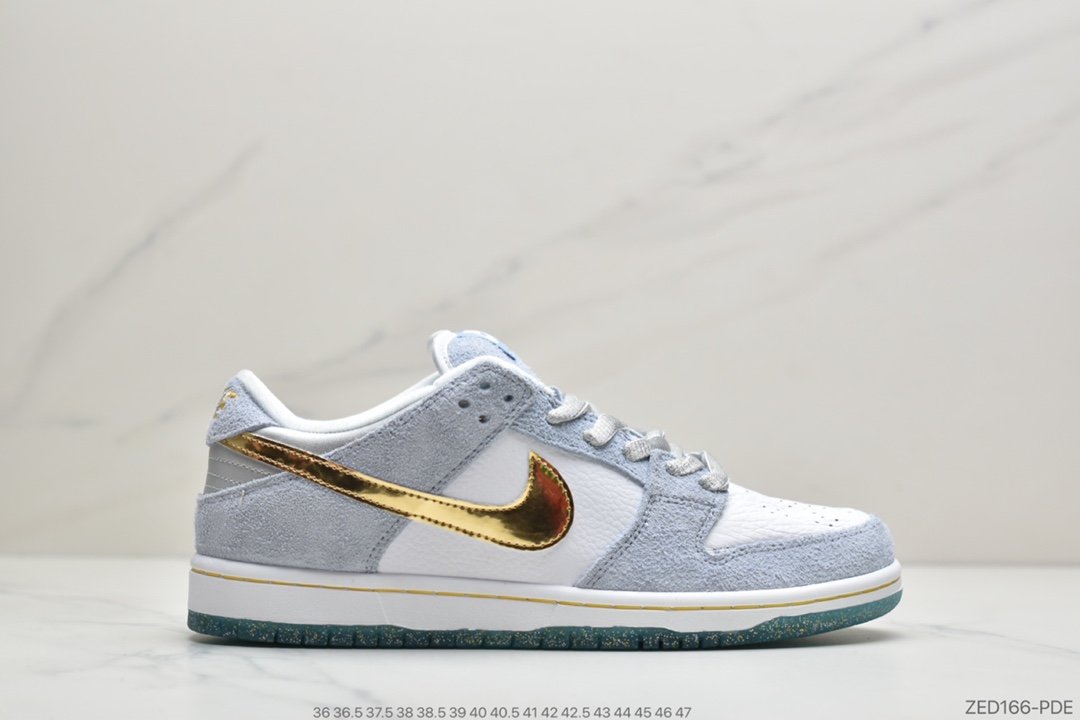 Sean Cliver x Nike SB Dunk Low Pro”White/Psychic Blue-Metallic Gold”扣篮系列低休帮闲运动板滑板鞋“雾霾蓝金白钩水晶底”