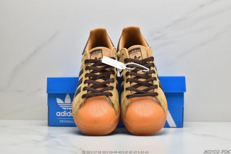 贝壳头, 板鞋, 小麦色, Superstar, Adidas - Adidas三叶草Superstar贝壳头头层皮软蓝底情侣小麦色贝壳头板鞋