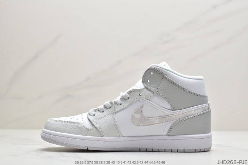 迪奥联名, 联名, White Camo, Swoosh, Jordan, Air Jordan 1 Mid, Air Jordan 1, Air Jordan - Air Jordan 1 MID “White Camo”迷雾灰 中帮白色帆布鞋面搭配灰色皮革框架