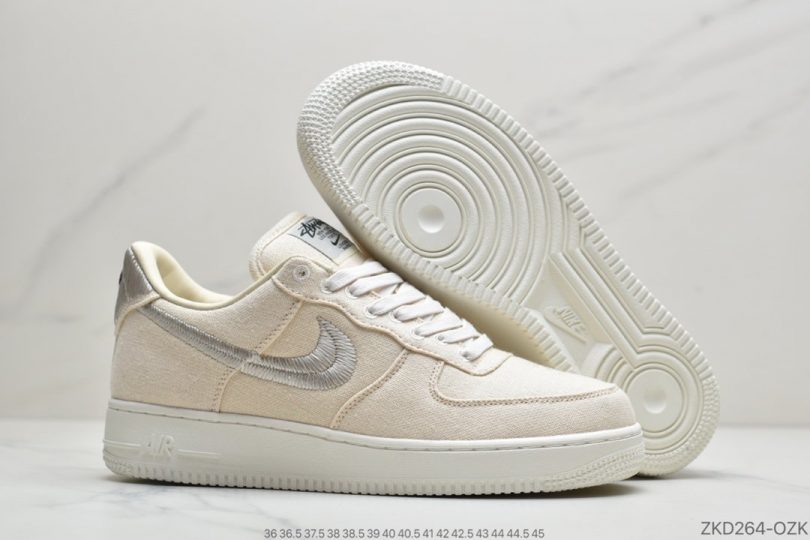 运动板鞋, 板鞋, Stussy, Nike Air Force 1, EVA, Black Cool, Black, Air Force 1 - Stussy斯图西 x Nike Air Force 1 '07 Low"Black Cool" 麻布电绣钩子 空军低帮经典百搭休闲运动板鞋