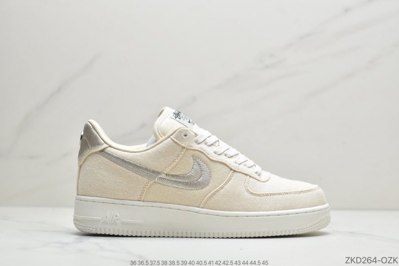 运动板鞋, 板鞋, Stussy, Nike Air Force 1, EVA, Black Cool, Black, Air Force 1 - Stussy斯图西 x Nike Air Force 1 '07 Low"Black Cool" 麻布电绣钩子 空军低帮经典百搭休闲运动板鞋