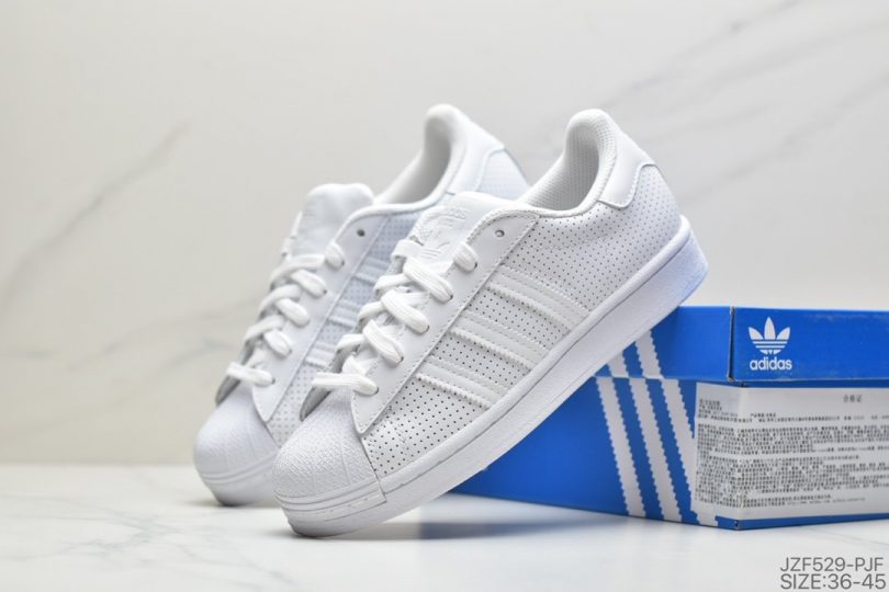 贝壳头, 板鞋, 休闲板鞋, Superstar, adidas Superstar, Adidas - 阿迪达斯Adidas Superstar FV3445 贝壳头50周年限定全白冲孔运动休闲板鞋