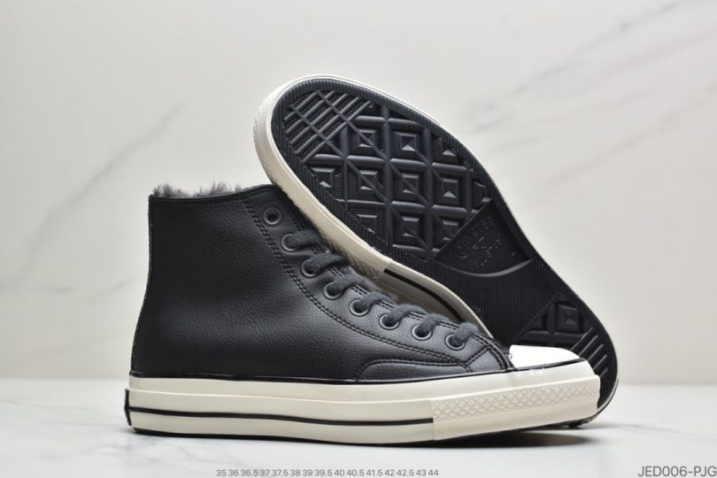 高帮, 硫化板鞋, 板鞋, 女鞋, 匡威, Converse Chuck Taylor, Converse, Black - 匡威Converse Chuck Taylor All Star 1970 High Leather"Black/Velvet"复古三星标高帮运动硫化板鞋