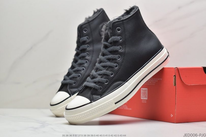 高帮, 硫化板鞋, 板鞋, 女鞋, 匡威, Converse Chuck Taylor, Converse, Black - 匡威Converse Chuck Taylor All Star 1970 High Leather"Black/Velvet"复古三星标高帮运动硫化板鞋