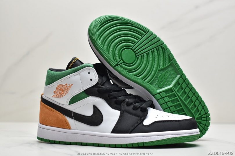 Jordan, Aj1, Air Jordan 1 Mid, Air Jordan 1, Air Jordan - Air Jordan 1 Mid 黑白橙尾 AJ1全新黑绿橙尾配色球鞋这又全新的Air Jordan 1 Mid鞋款以简洁的白色框架