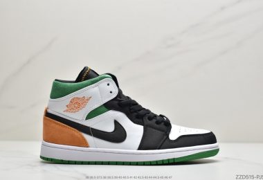 Air Jordan 1 Mid 黑白橙尾 AJ1全新黑绿橙尾配色球鞋这又全新的Air Jordan 1 Mid鞋款以简洁的白色框架