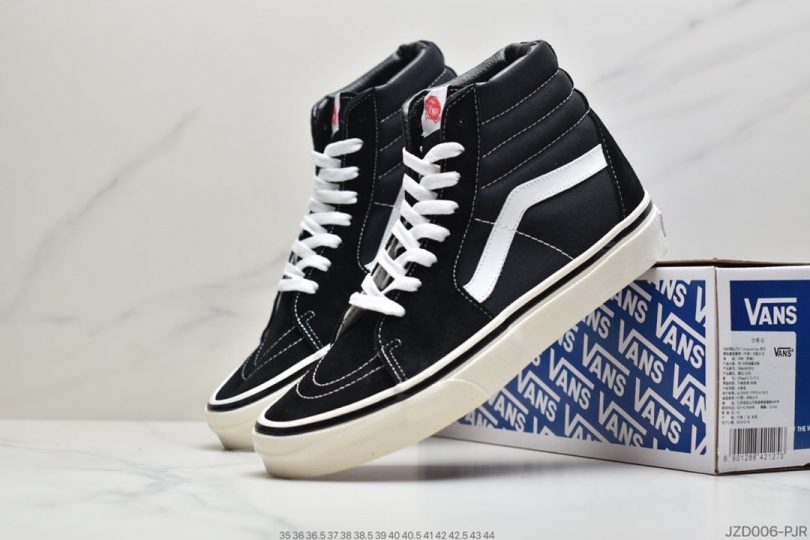 高帮, 板鞋, 帆布鞋, 安纳海姆, Vans, Sk8-Hi - 万斯VANS安纳海姆Sk8-Hi黑白高经典款男女情侣帆布鞋板鞋ID:JZD006-PJR