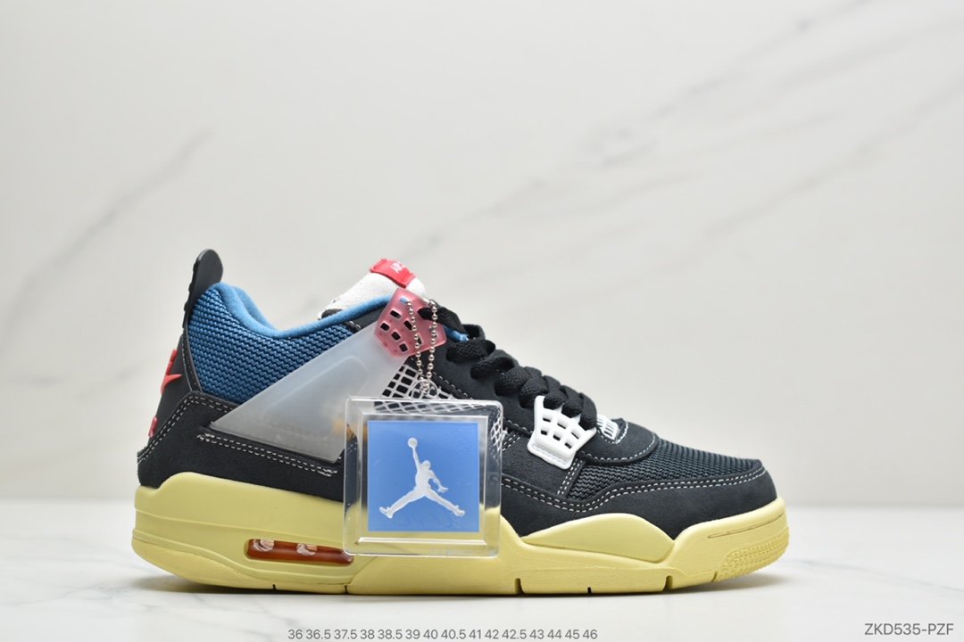 Union LA x  Air Jordan 4 Retro SP”Off Noir” 骑士黑蓝红棕黄 迈克尔·乔丹AJ4代中帮复古休闲运动文化篮球鞋