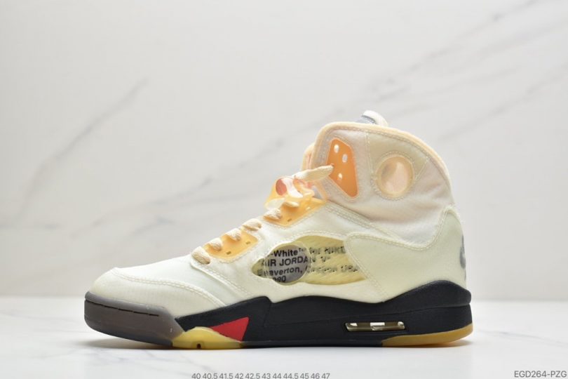 篮球鞋, OFF-WHITE x, Jumpman, Jordan 5, Jordan, Black, Air Jordan 5 Retro, Air Jordan 5 - OFF-WHITE x Air Jordan 5 Retro SP “Sail” 高帮 黑金属 流川枫 AJ5 高帮篮球鞋