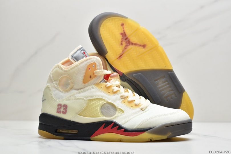 篮球鞋, OFF-WHITE x, Jumpman, Jordan 5, Jordan, Black, Air Jordan 5 Retro, Air Jordan 5 - OFF-WHITE x Air Jordan 5 Retro SP “Sail” 高帮 黑金属 流川枫 AJ5 高帮篮球鞋