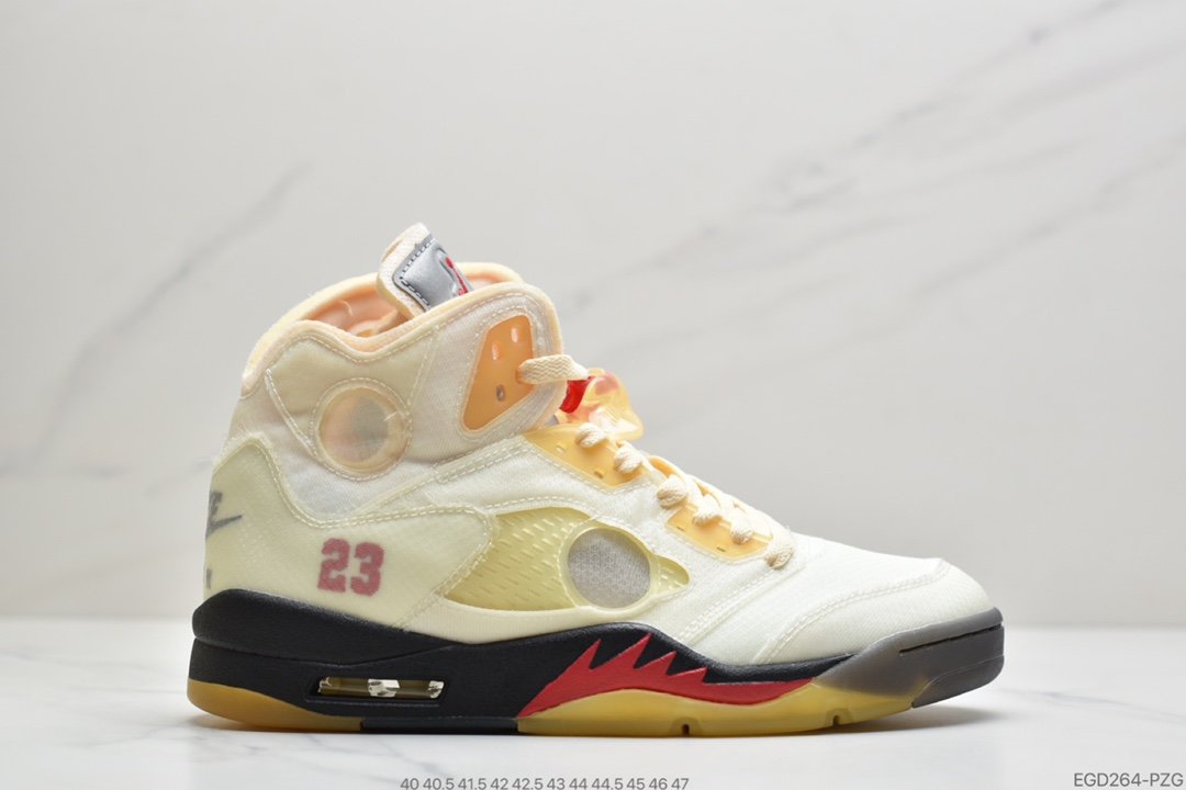 OFF-WHITE x Air Jordan 5 Retro SP “Sail” 高帮 黑金属 流川枫 AJ5 高帮篮球鞋