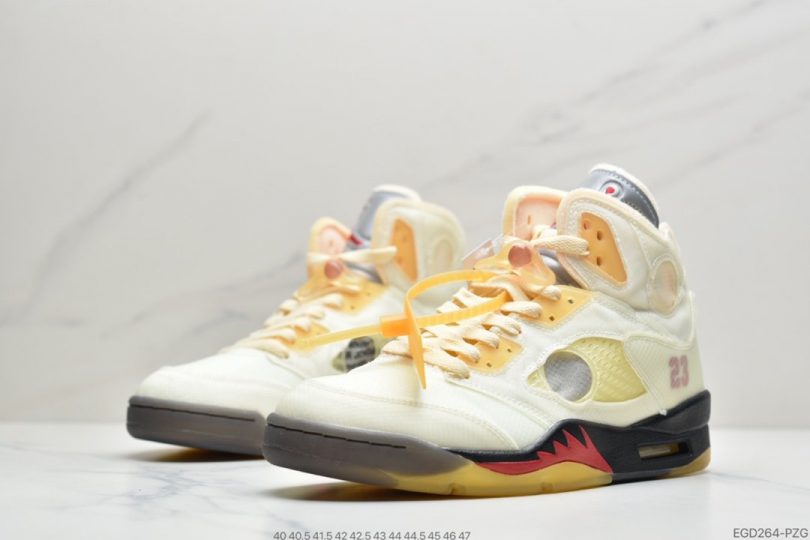 篮球鞋, OFF-WHITE x, Jumpman, Jordan 5, Jordan, Black, Air Jordan 5 Retro, Air Jordan 5 - OFF-WHITE x Air Jordan 5 Retro SP “Sail” 高帮 黑金属 流川枫 AJ5 高帮篮球鞋