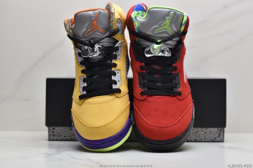 鸳鸯, 篮球鞋, 实战篮球鞋, What The, Jordan 5, Jordan, Air Jordan 5, Air Jordan - 乔丹 AJ5 鸳鸯 红黄色 Air Jordan 5 “What The”鸳鸯中帮实战篮球鞋