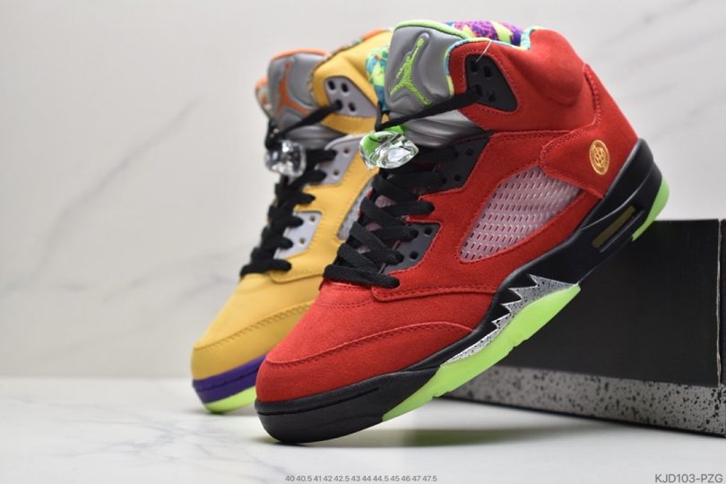 鸳鸯, 篮球鞋, 实战篮球鞋, What The, Jordan 5, Jordan, Air Jordan 5, Air Jordan - 乔丹 AJ5 鸳鸯 红黄色 Air Jordan 5 “What The”鸳鸯中帮实战篮球鞋