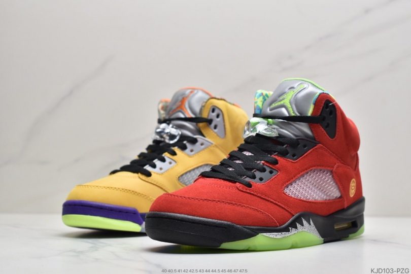 鸳鸯, 篮球鞋, 实战篮球鞋, What The, Jordan 5, Jordan, Air Jordan 5, Air Jordan - 乔丹 AJ5 鸳鸯 红黄色 Air Jordan 5 “What The”鸳鸯中帮实战篮球鞋