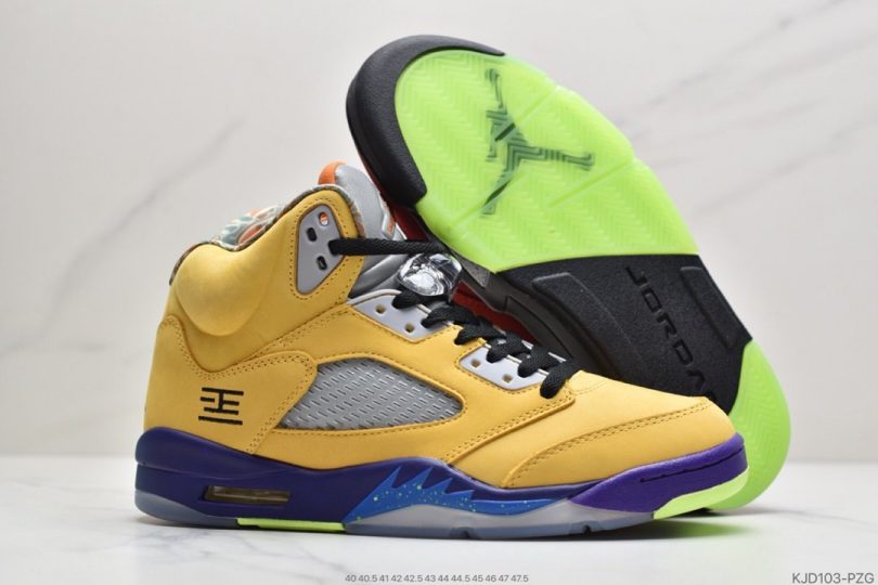 鸳鸯, 篮球鞋, 实战篮球鞋, What The, Jordan 5, Jordan, Air Jordan 5, Air Jordan - 乔丹 AJ5 鸳鸯 红黄色 Air Jordan 5 “What The”鸳鸯中帮实战篮球鞋