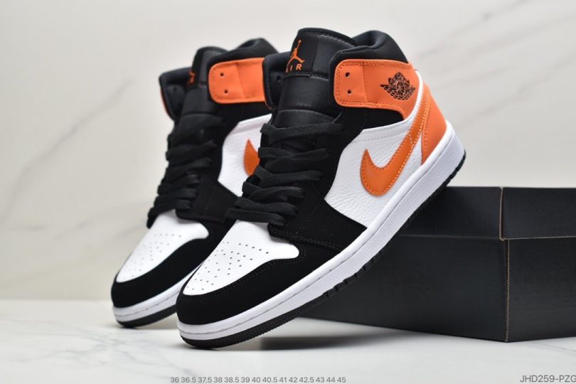 板鞋, 扣碎篮板, 休闲板鞋, Jordan, Aj1, Air Jordan 1 Mid, Air Jordan 1, Air Jordan - Air Jordan 1 Mid AJ1 乔一黑白橙扣碎篮板 中帮系列休闲板鞋ID:JHD259-PZG