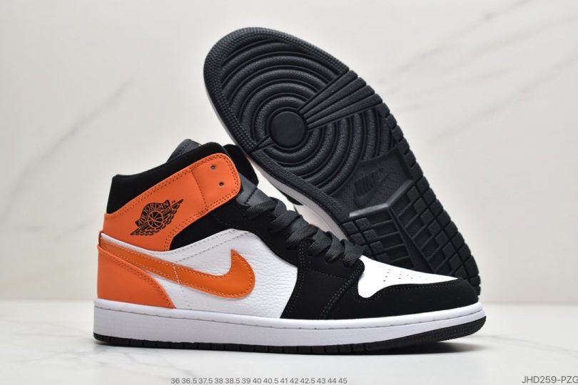 板鞋, 扣碎篮板, 休闲板鞋, Jordan, Aj1, Air Jordan 1 Mid, Air Jordan 1, Air Jordan - Air Jordan 1 Mid AJ1 乔一黑白橙扣碎篮板 中帮系列休闲板鞋ID:JHD259-PZG