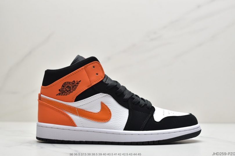 板鞋, 扣碎篮板, 休闲板鞋, Jordan, Aj1, Air Jordan 1 Mid, Air Jordan 1, Air Jordan - Air Jordan 1 Mid AJ1 乔一黑白橙扣碎篮板 中帮系列休闲板鞋ID:JHD259-PZG