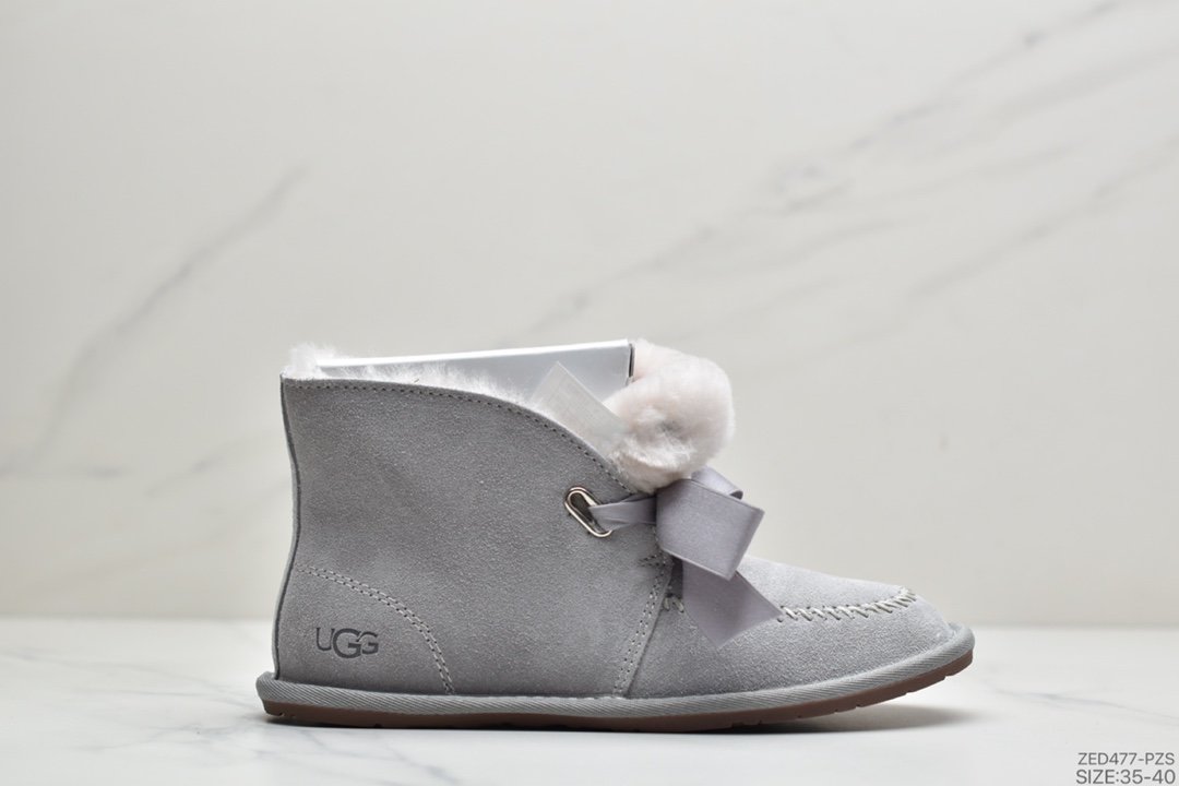UGG W Kallen Lace 2020凯琳蝴蝶结系带系列冬季羊毛一体雪地平底短靴