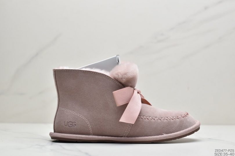 UGG - UGG W Kallen Lace 2020凯琳蝴蝶结系带系列冬季羊毛一体雪地平底短靴