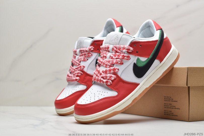 板鞋, Swoosh, SB Dunk Low, Nike SB Dunk, Nike SB, Dunk Low, Dunk, Chicago - 耐克Nike Frame Skate x SB Dunk Low “Habibi”双钩系列 白红黑板鞋