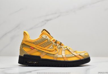 Nike Air Rubber Dunk”University Gold” OW金黄黑底  2.0橡胶扣篮系列皮革框架低帮休闲运动滑板板鞋