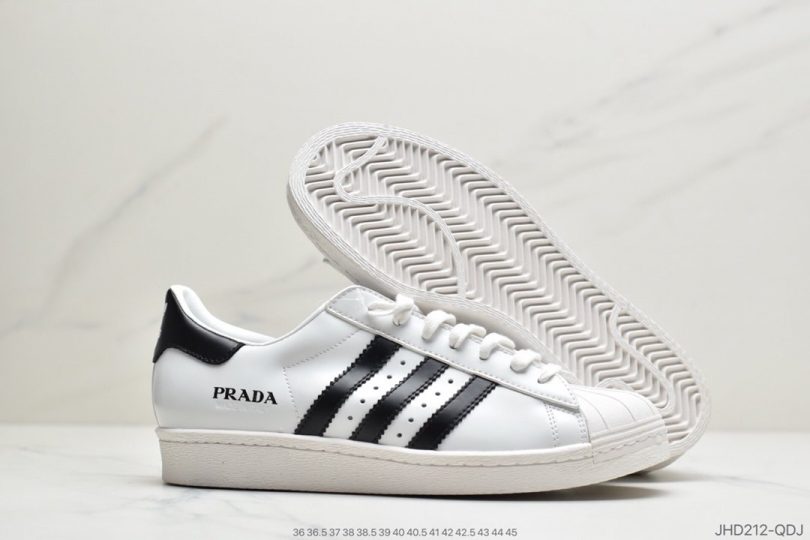 运动板鞋, 贝壳头, 板鞋, 普拉达, Superstar 80s, Superstar, Prada, Black - Prada x adidas Superstar 80s"White/Black"贝壳头经典百搭休闲运动板鞋