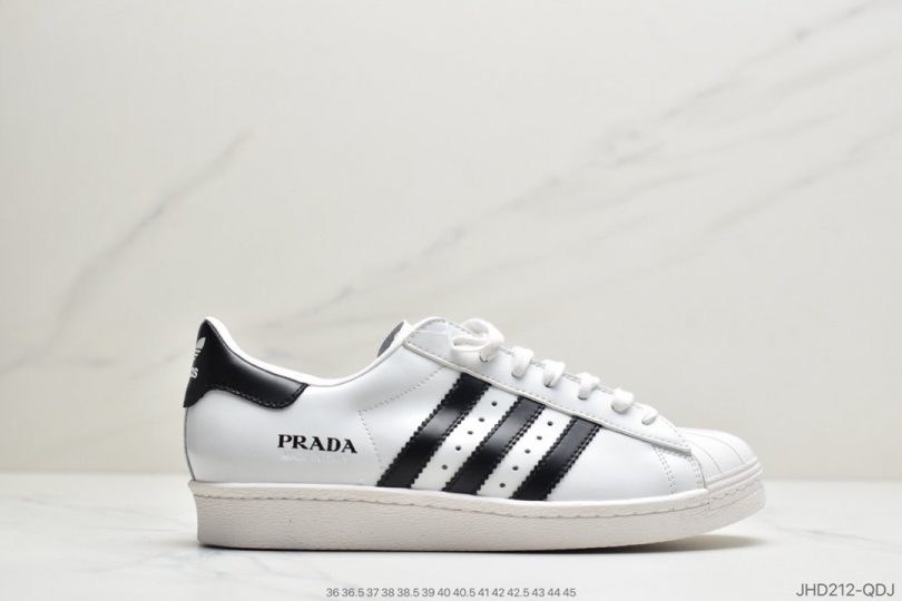 运动板鞋, 贝壳头, 板鞋, 普拉达, Superstar 80s, Superstar, Prada, Black - Prada x adidas Superstar 80s"White/Black"贝壳头经典百搭休闲运动板鞋