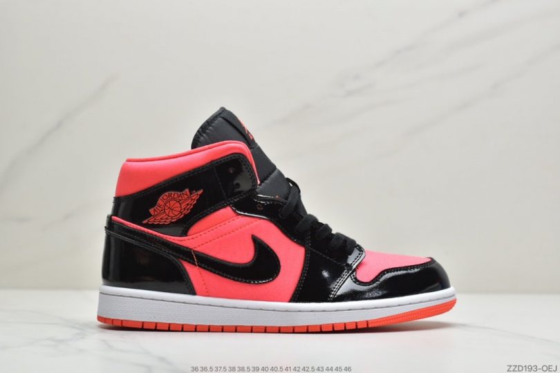 运动板鞋, 板鞋, Swoosh, Jordan, Aj1, Air Jordan 1 Mid, Air Jordan 1, Air Jordan - 乔丹Air Jordan 1 Mid 中帮黑红漆皮 AJ1 乔1 中帮休闲运动板鞋 篮球鞋