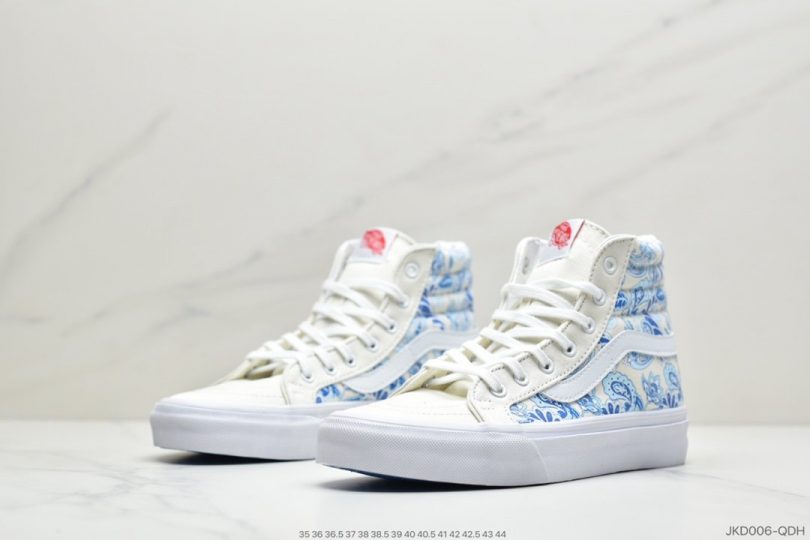 高帮, 腰果花, 联名, Vans, Sk8-Hi - 万斯VANS Sk8-Hi 新款高帮青花瓷图腾元素滑板鞋