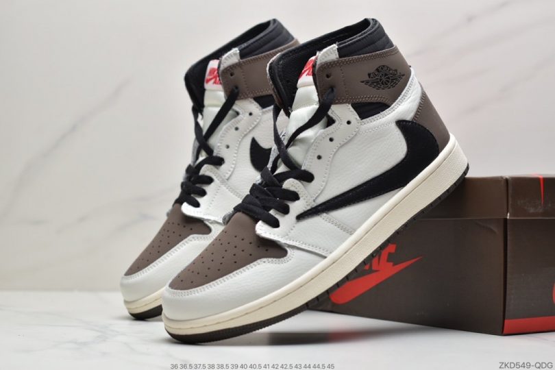 联名, 篮球鞋, 倒勾, Travis Scott, Swoosh, Jordan, Aj1, Air Jordan - Travis Scott x Air Jordan AJ1 High OG TS SP 联名深棕白面倒勾AJ1中帮篮球鞋