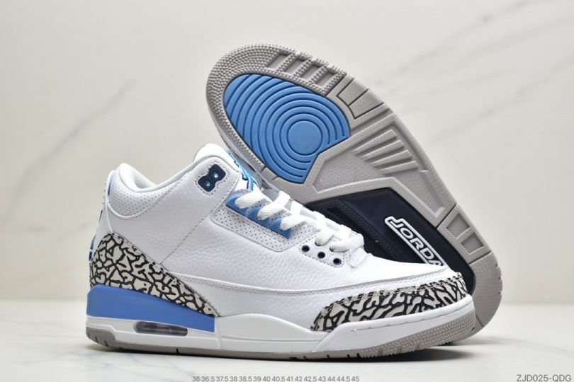 篮球鞋, 爆裂纹, 文化篮球鞋, 北卡蓝, Jumpman, Jordan, Air Jordan 3, Air Jordan - 乔丹 Air Jordan 3 “UNC” 北卡蓝 AJ3 乔丹3代 aj3 乔3 白蓝文化篮球鞋