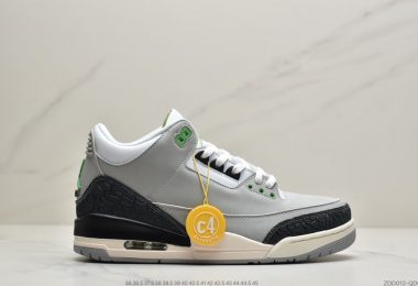 耐克Air Jordan 3 Retro”Chlorophyll”迈克尔·乔丹AJ3代中帮古复休闲运动文化球篮鞋“叶素绿灰绿手稿”